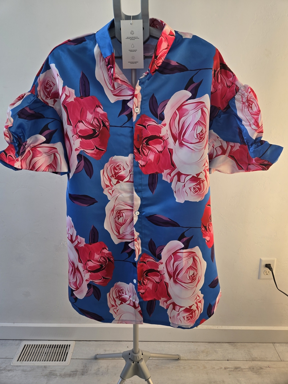 Bright Blue Floral Button-Down Shirt
